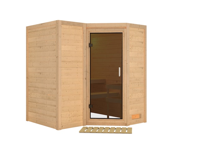 Karibu Sauna Sahib 1-Massivholzsauna 38 mm-Fronteinstieg -Exklusivoptik