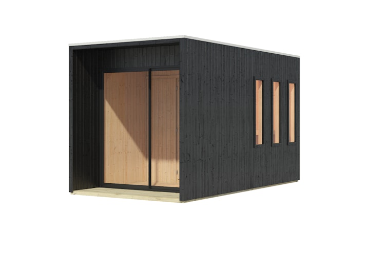 Karibu Design Saunahaus Miramar Blackline mit Vorraum - 73 mm