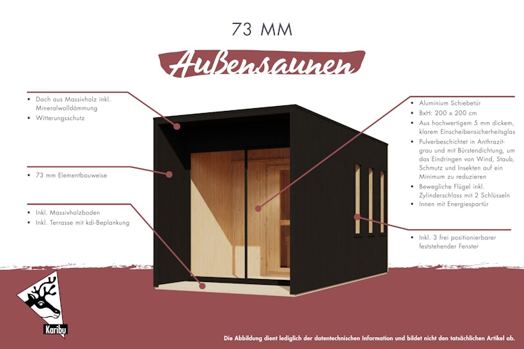 Karibu Design Saunahaus Miramar Blackline mit Vorraum - 73 mm