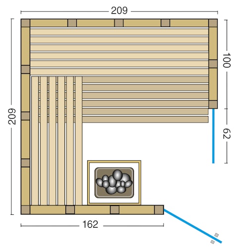 Infraworld Sauna Solido 209 Ecke - 40 mm Massivholzsauna inkl. 5-teiligem gratis Zubehörset