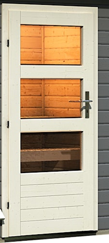 Karibu Saunahaus Skrollan 2 mit Vorraum terragrau