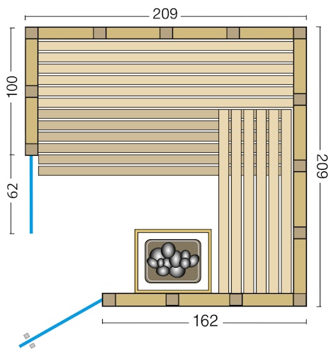 Infraworld Sauna Solido 209 Ecke - 40 mm Massivholzsauna inkl. 5-teiligem gratis Zubehörset