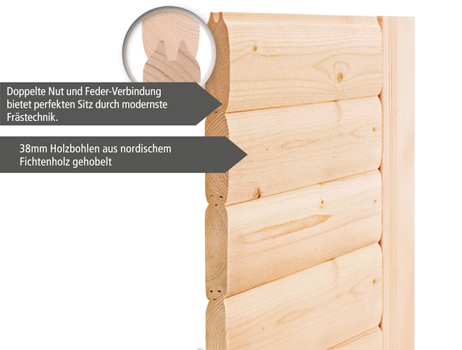 Karibu Saunahaus Skrollan 2 mit Vorraum terragrau