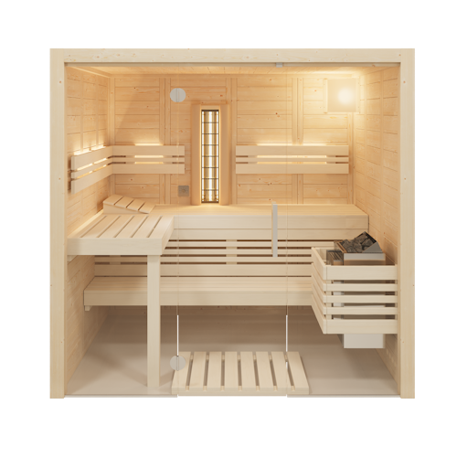 Infraworld Solido Glas 167 - 40 mm Massivholzsauna inkl. 5-teiligem gratis Zubehörset